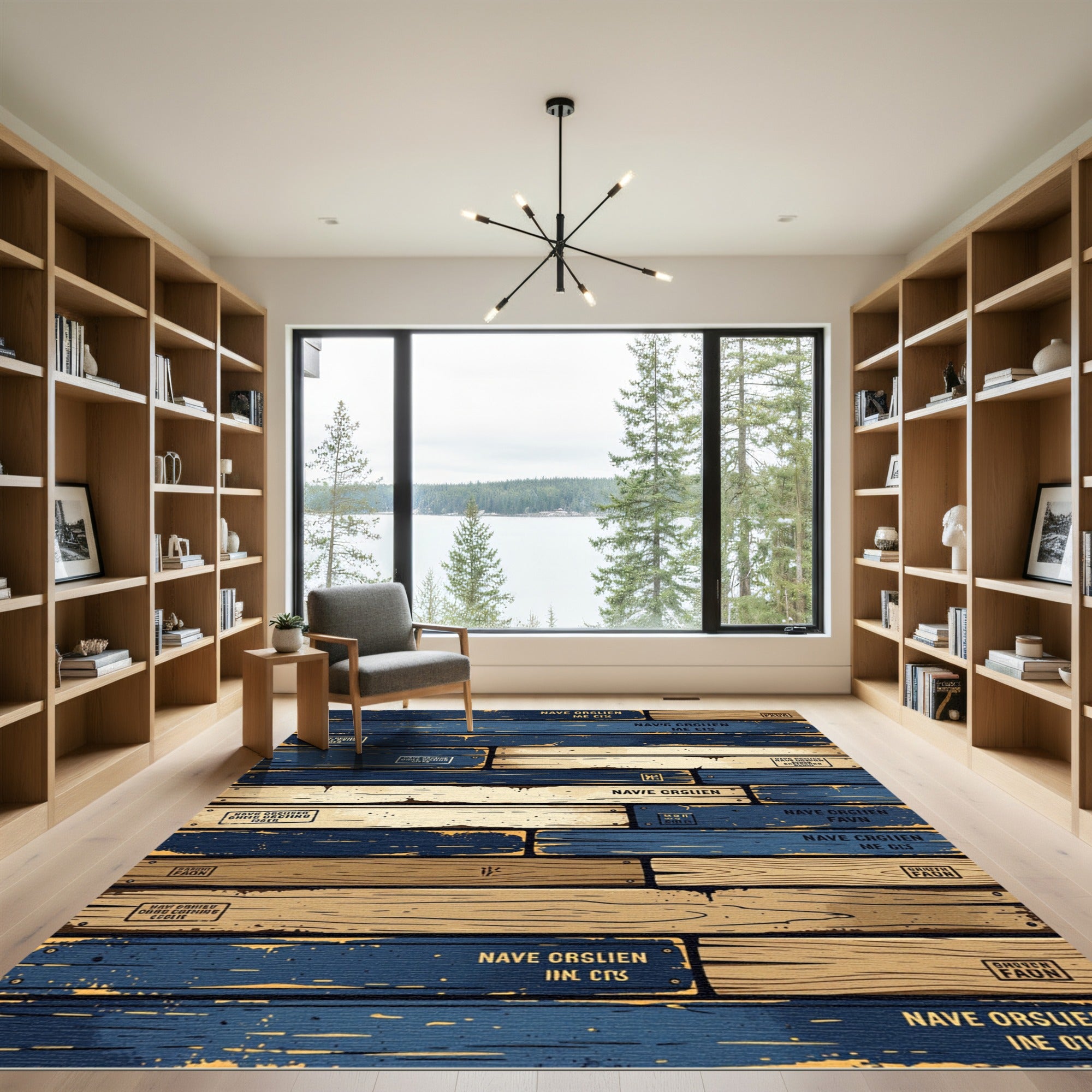 Rustic Navy Plank Distressed Weathered Aesthetic Rug