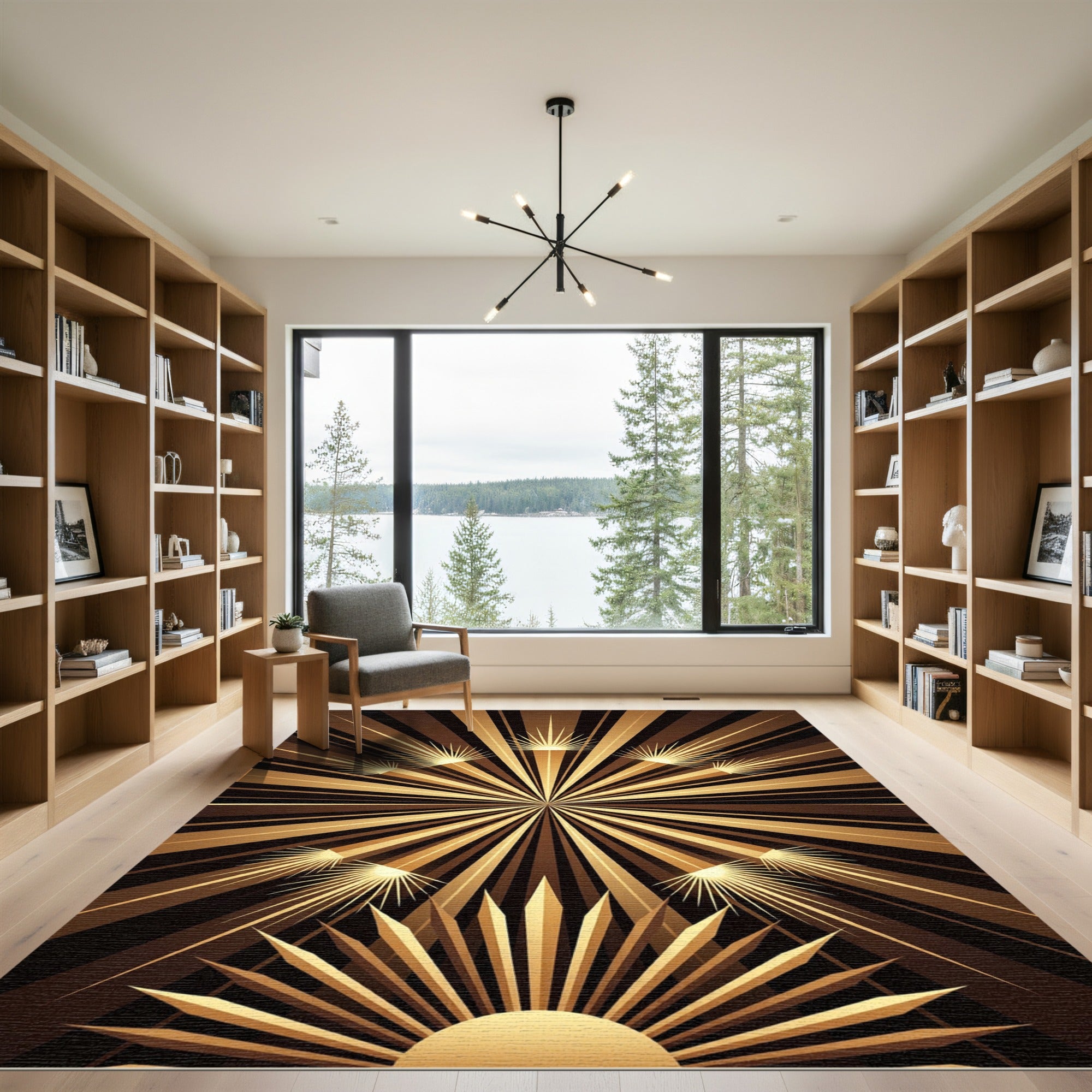 Radiant Gold Sunburst Rays Rug