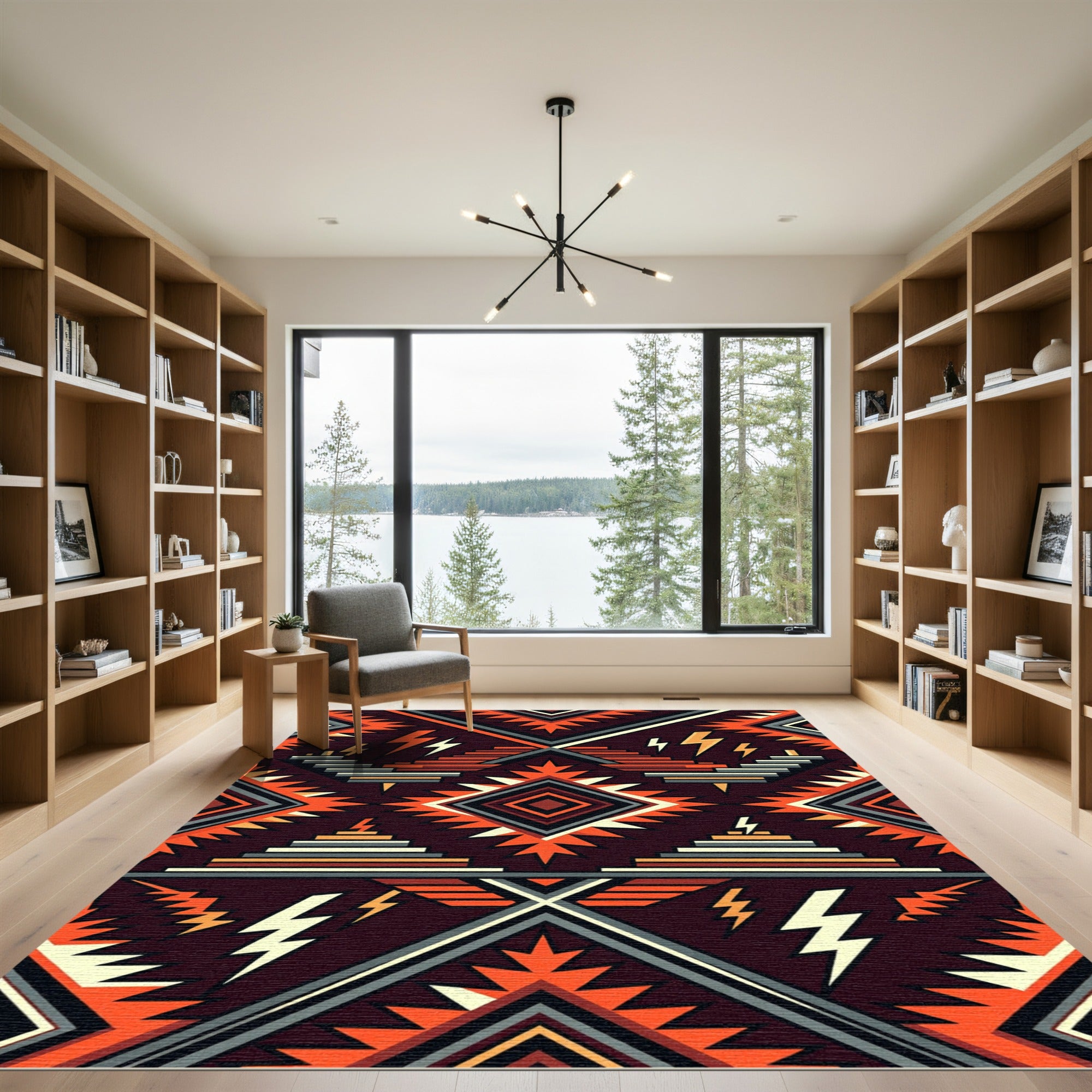 Geometric Lightning Step Chili Orange Rug