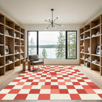 Modern Red and Cream Checkerboard Grid Rug