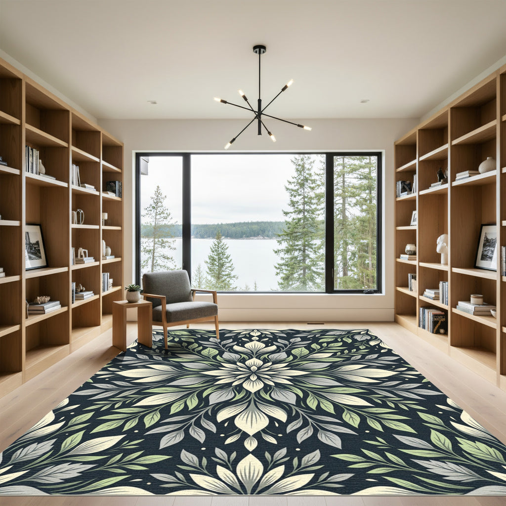 Ethereal Sage Botanical Floral Symmetry Rug