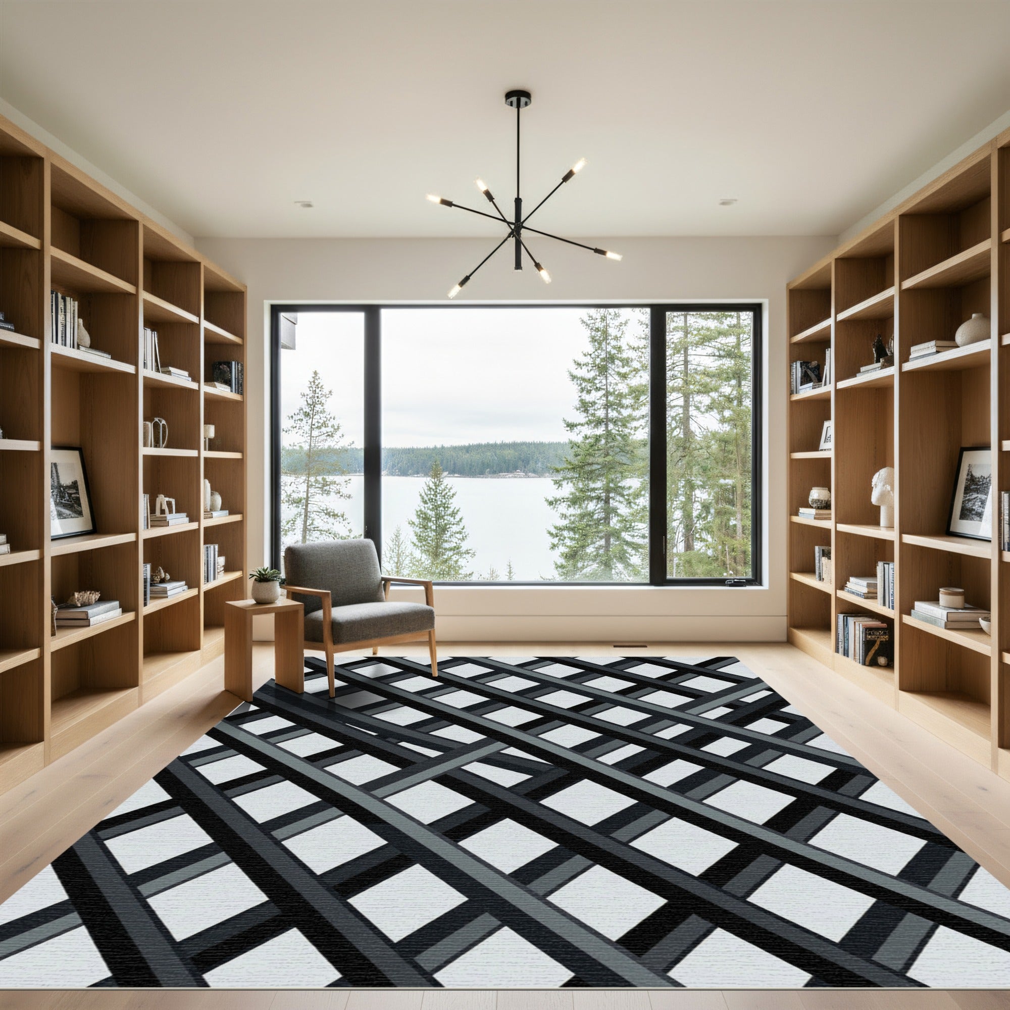 Monochrome Interlocking Diagonal Stripes Rug