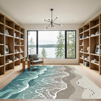 Abstract Teal Ocean Shore Wave Rug