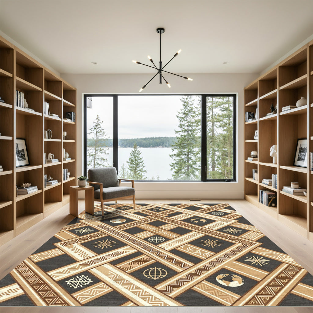 Earth Tone Geometric Globe Stripe Rug