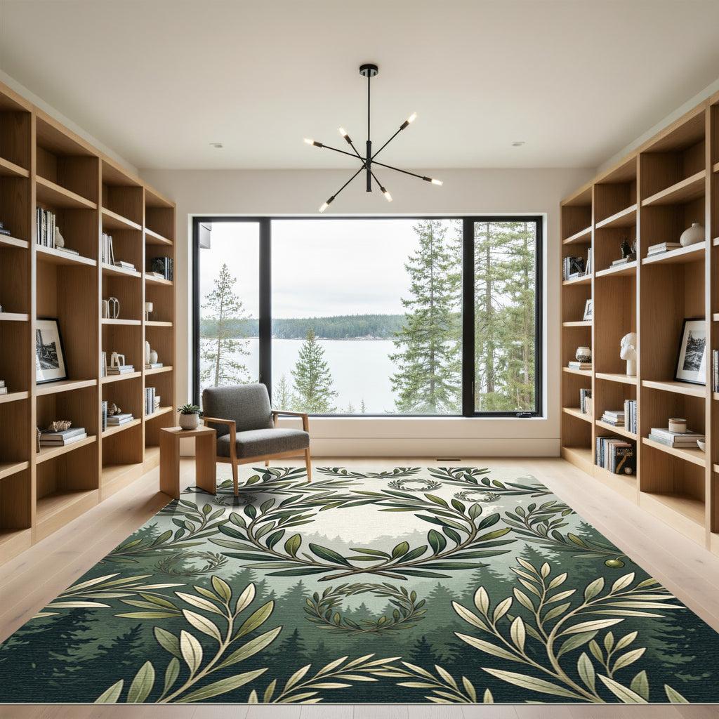 Green Olive Branch Laurel Wreath Rug