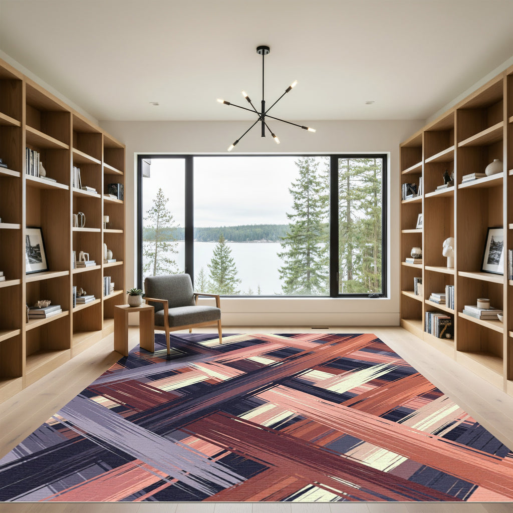 Abstract Painted Crosshatch Earth Tone Rug