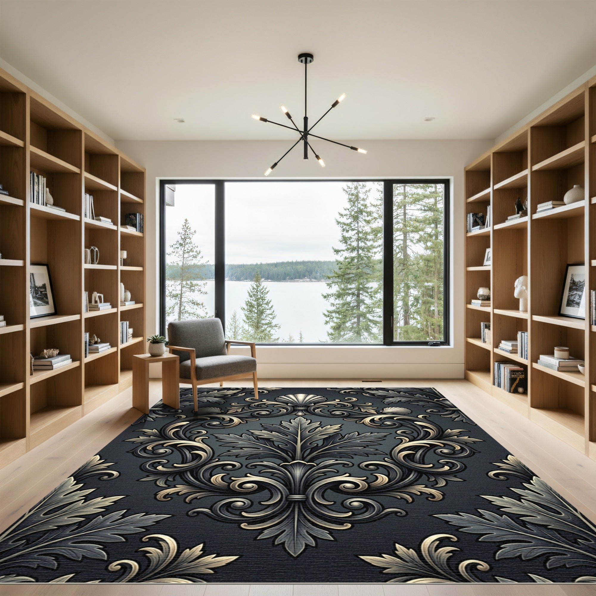 Ornate Dark Floral Shell Swirl Rug
