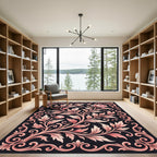 Pink Floral Acanthus Scroll Border Rug