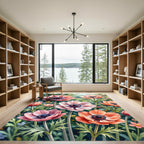 Soft Peach Anemone Floral Bloom Rug