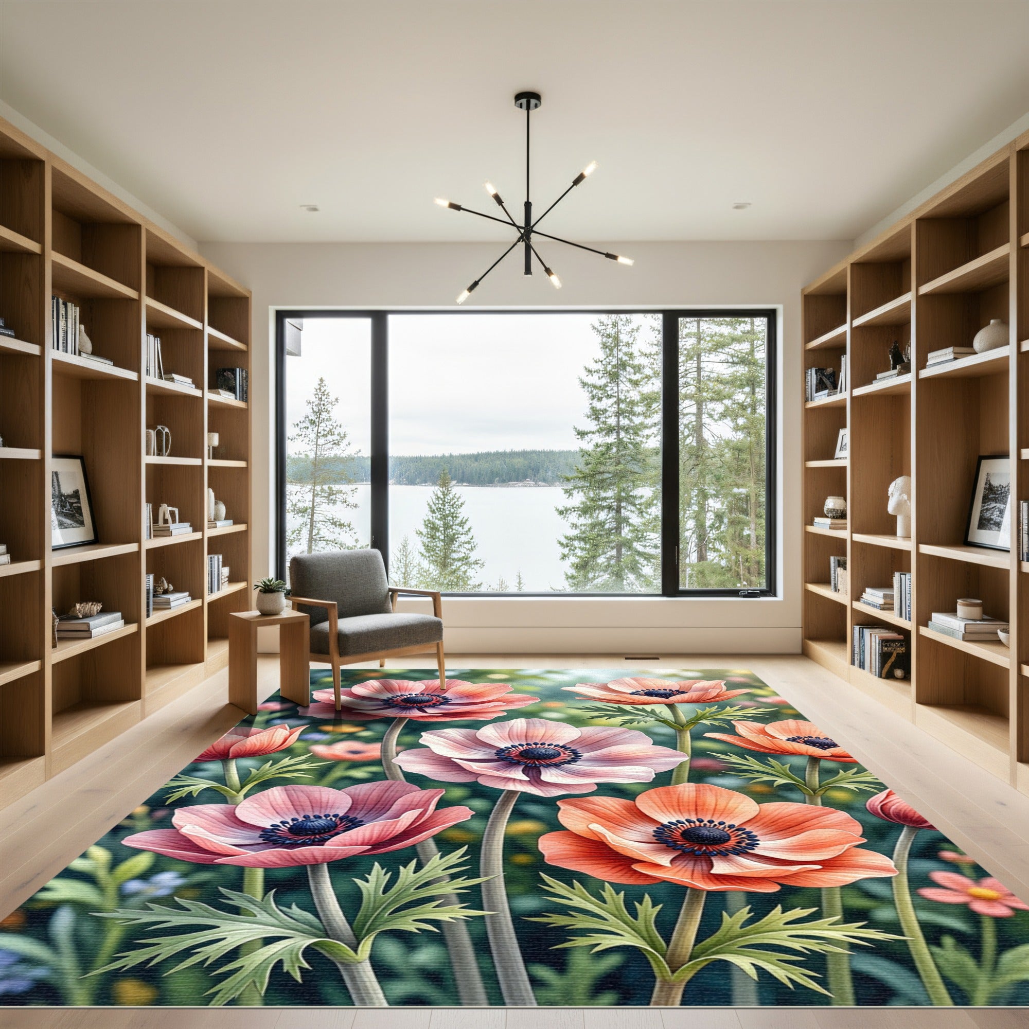 Soft Peach Anemone Floral Bloom Rug