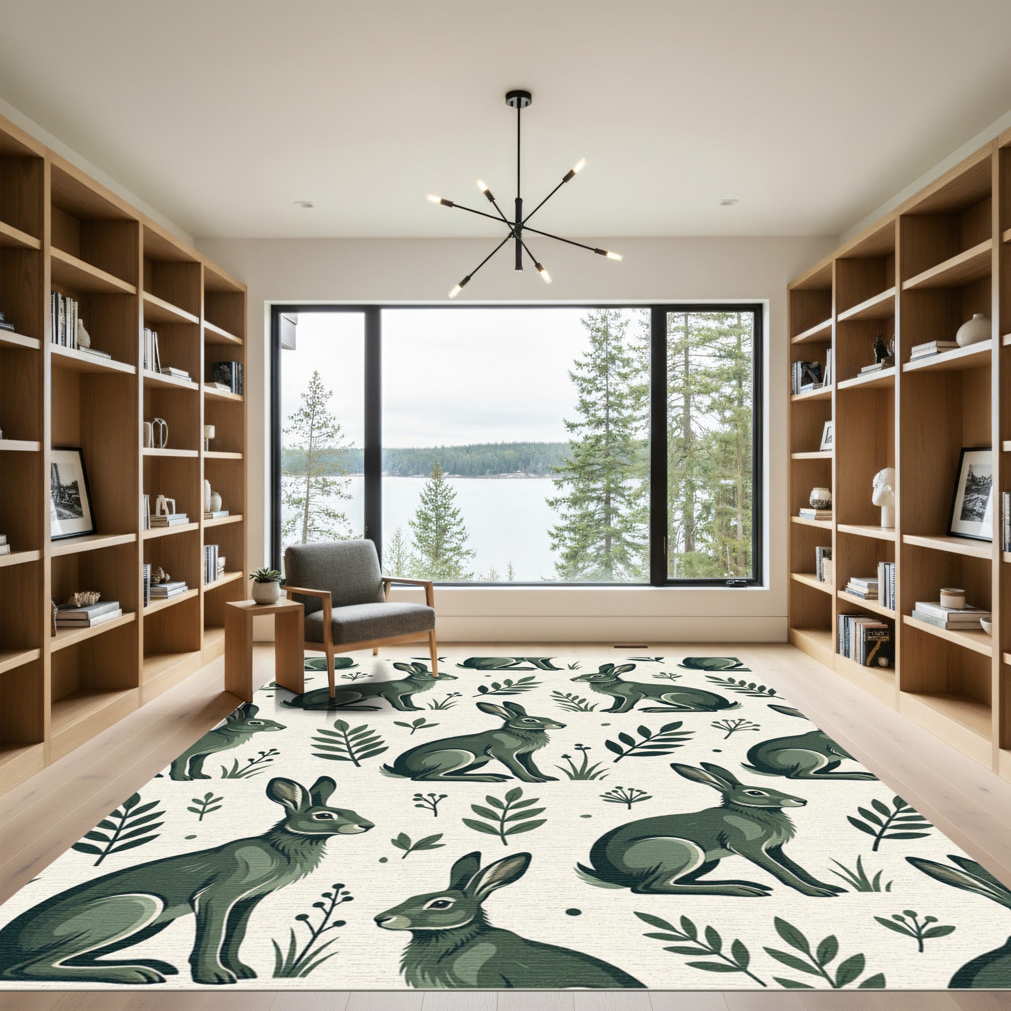 Sage Green Forest Hare Flora Rug