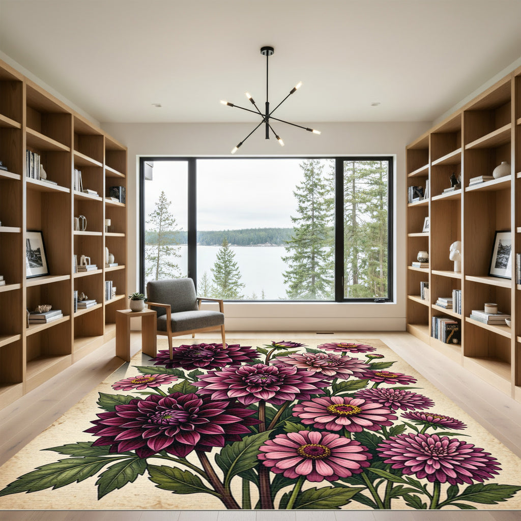Burgundy Pink Dahlia Flower Bouquet Rug
