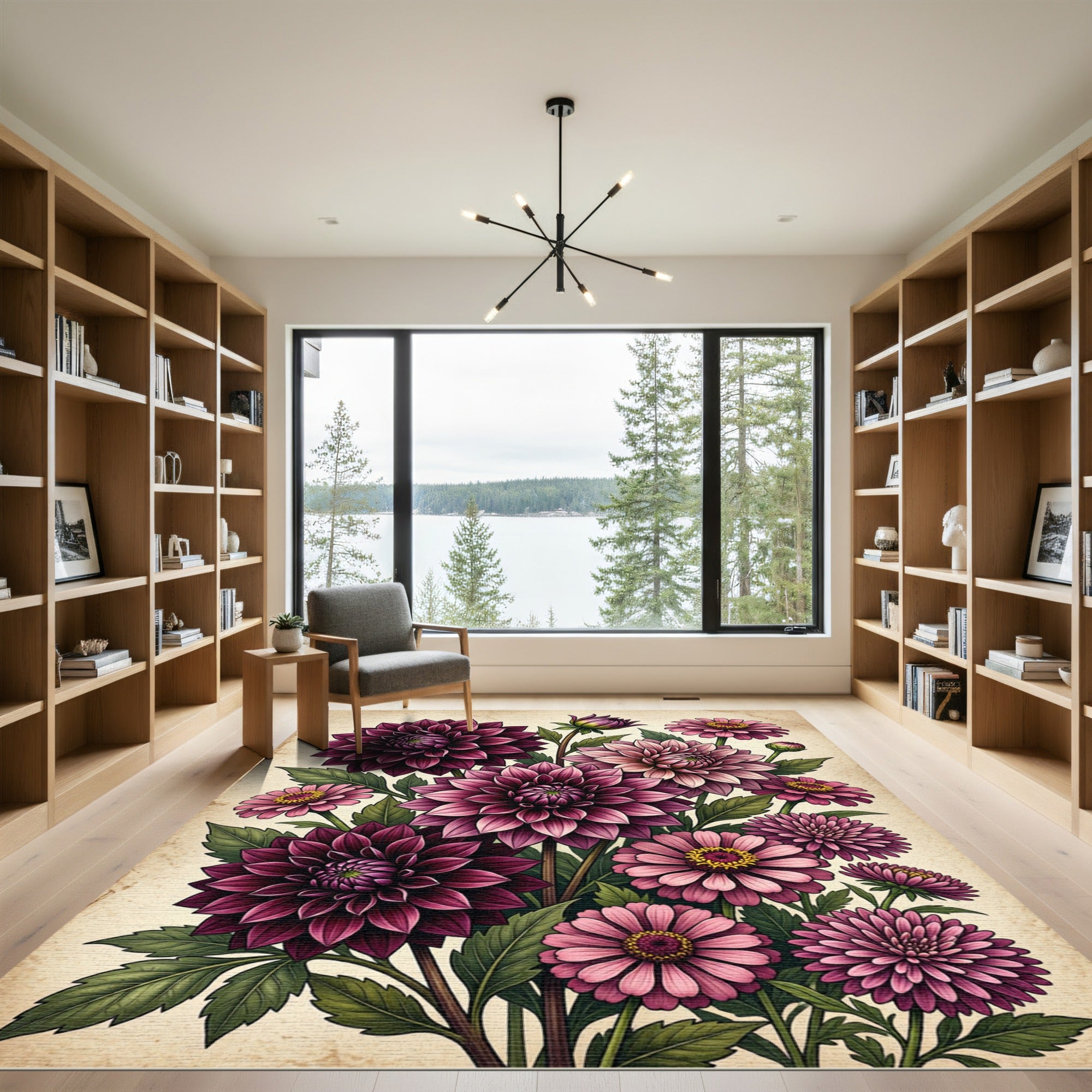 Burgundy Pink Dahlia Flower Bouquet Rug