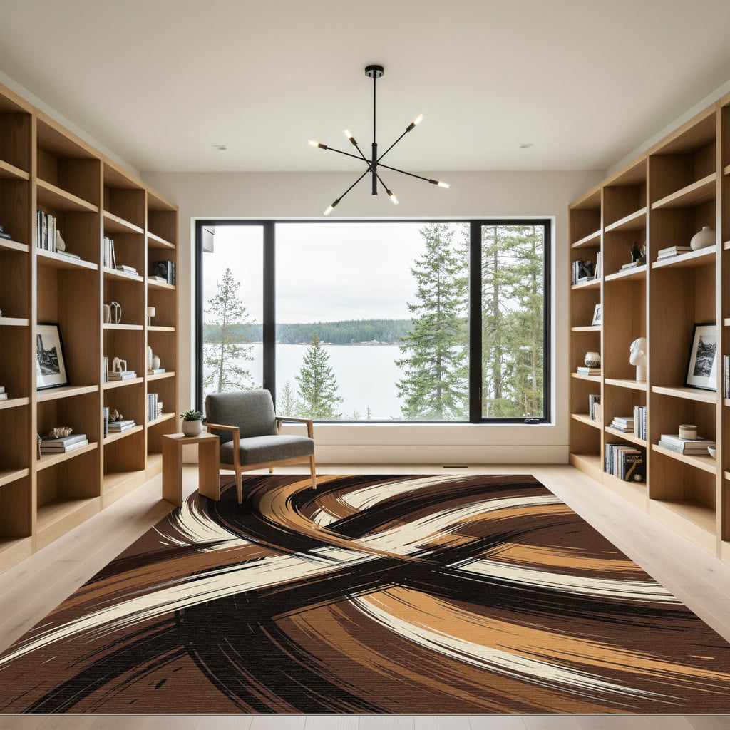Abstract Chocolate and Cream Swirl Rug