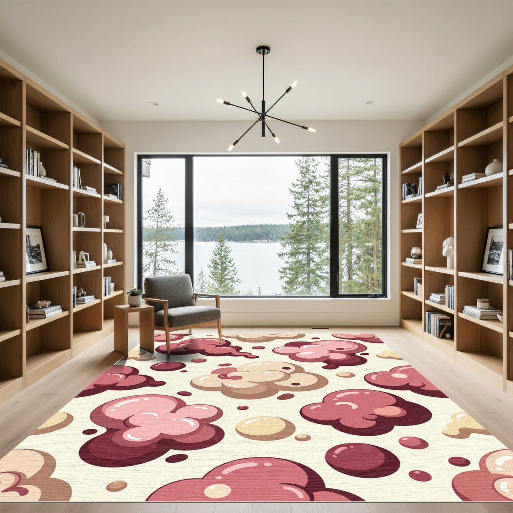 Playful Pink and Cream Bubble Clouds Rug