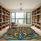Vibrant Teal and Orange Lotus Burst Rug