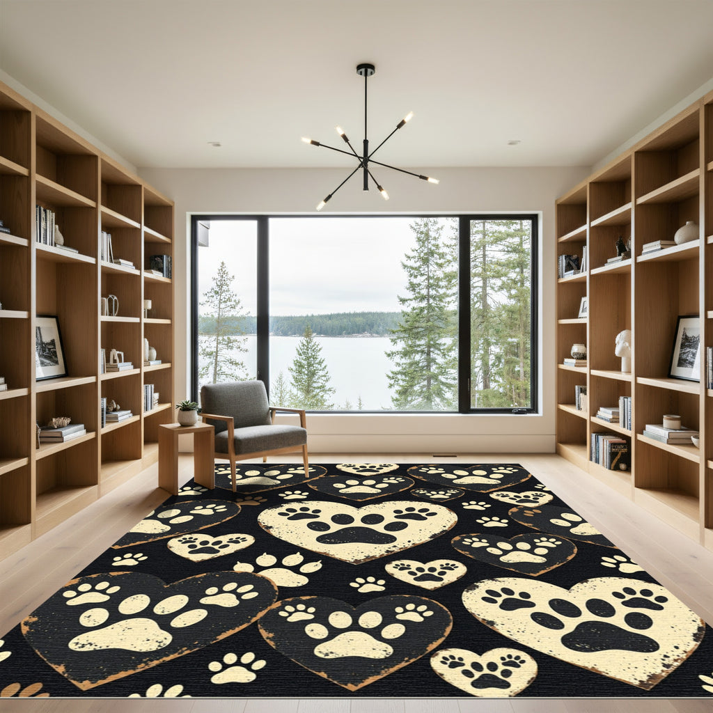 Rustic Cream Paw Print Heart Rug