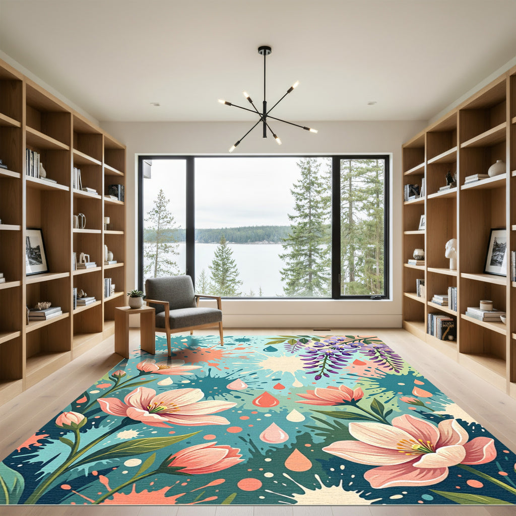 Coral Blush Wisteria Bloom Splatter Rug