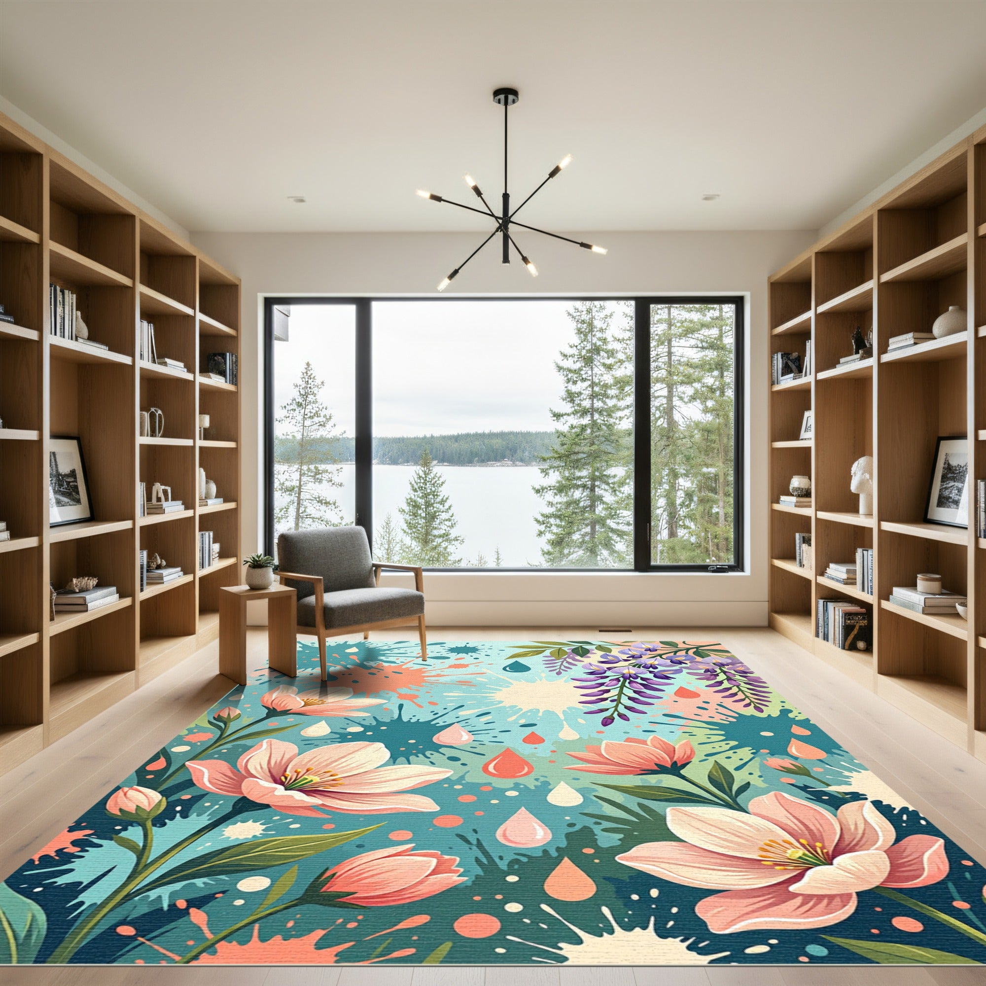 Coral Blush Wisteria Bloom Splatter Rug