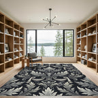 Ornate Black Silver Acanthus Scroll Rug
