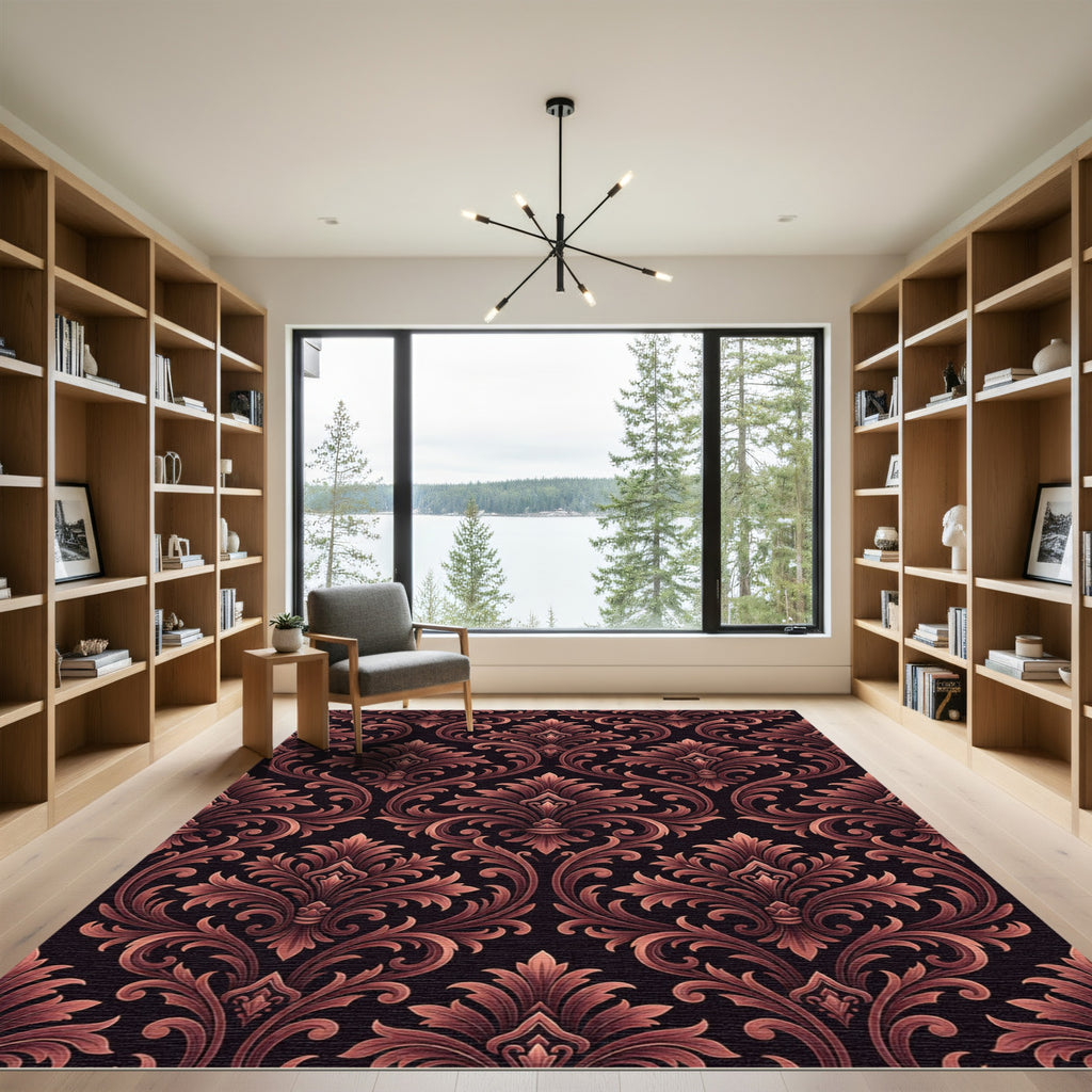 Refined Copper Damask Scroll Medallion Rug