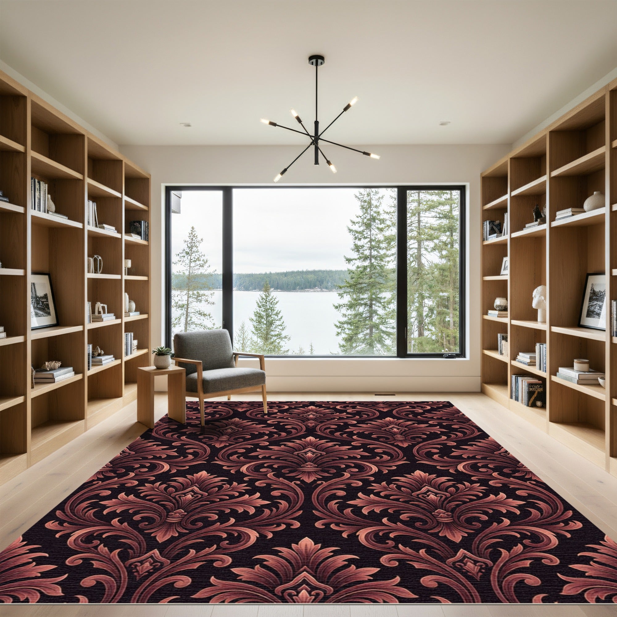 Refined Copper Damask Scroll Medallion Rug