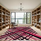 Modern Crimson Black Linear Grid Rug