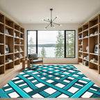 Cyan Linear Intersecting Lattice Grid Rug
