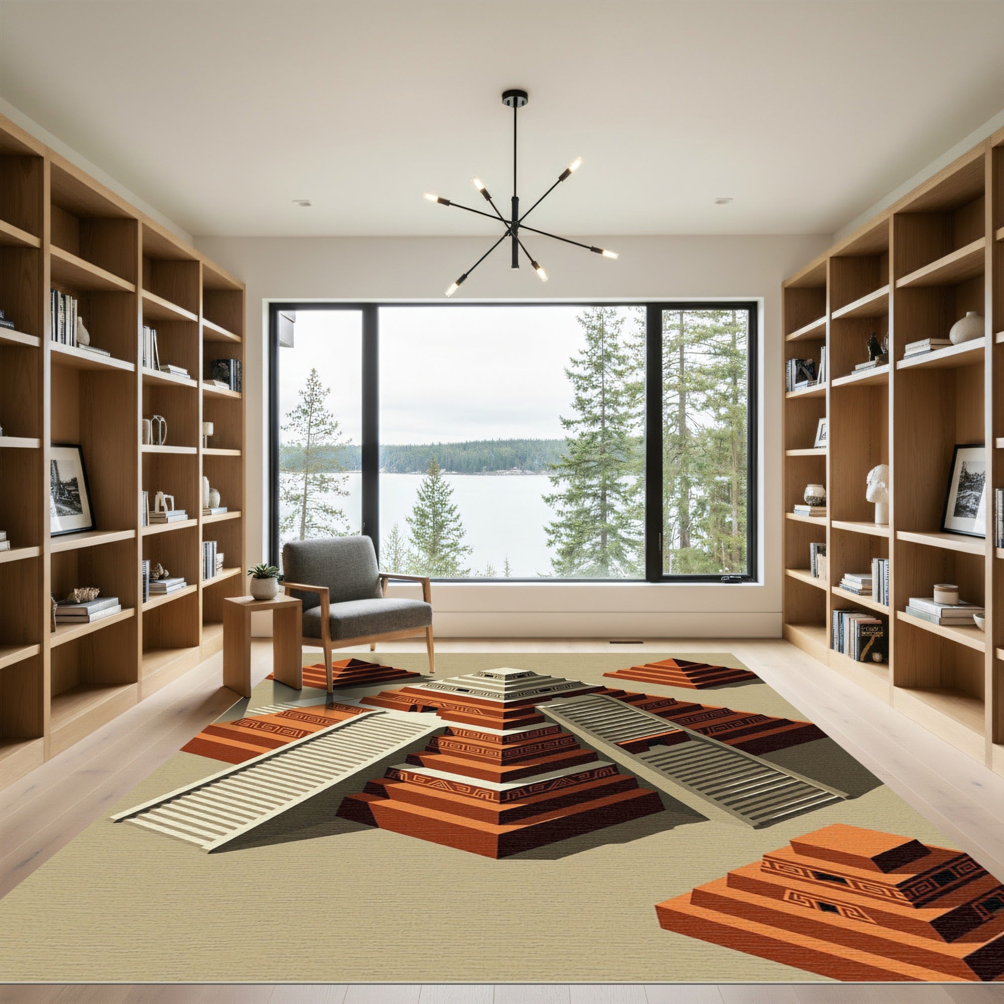 Isometric Terracotta Mayan Pyramid Earth Rug