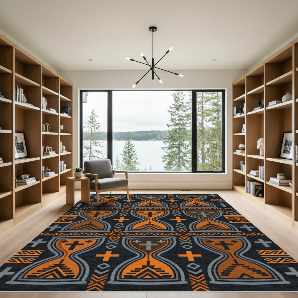 Orange Hourglass Geometric Tribal Rug