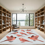 Playful Pastel Red Songbird Illustration Rug