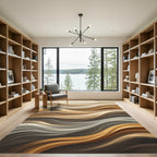 Abstract Golden Sand Flowing Waves Rug