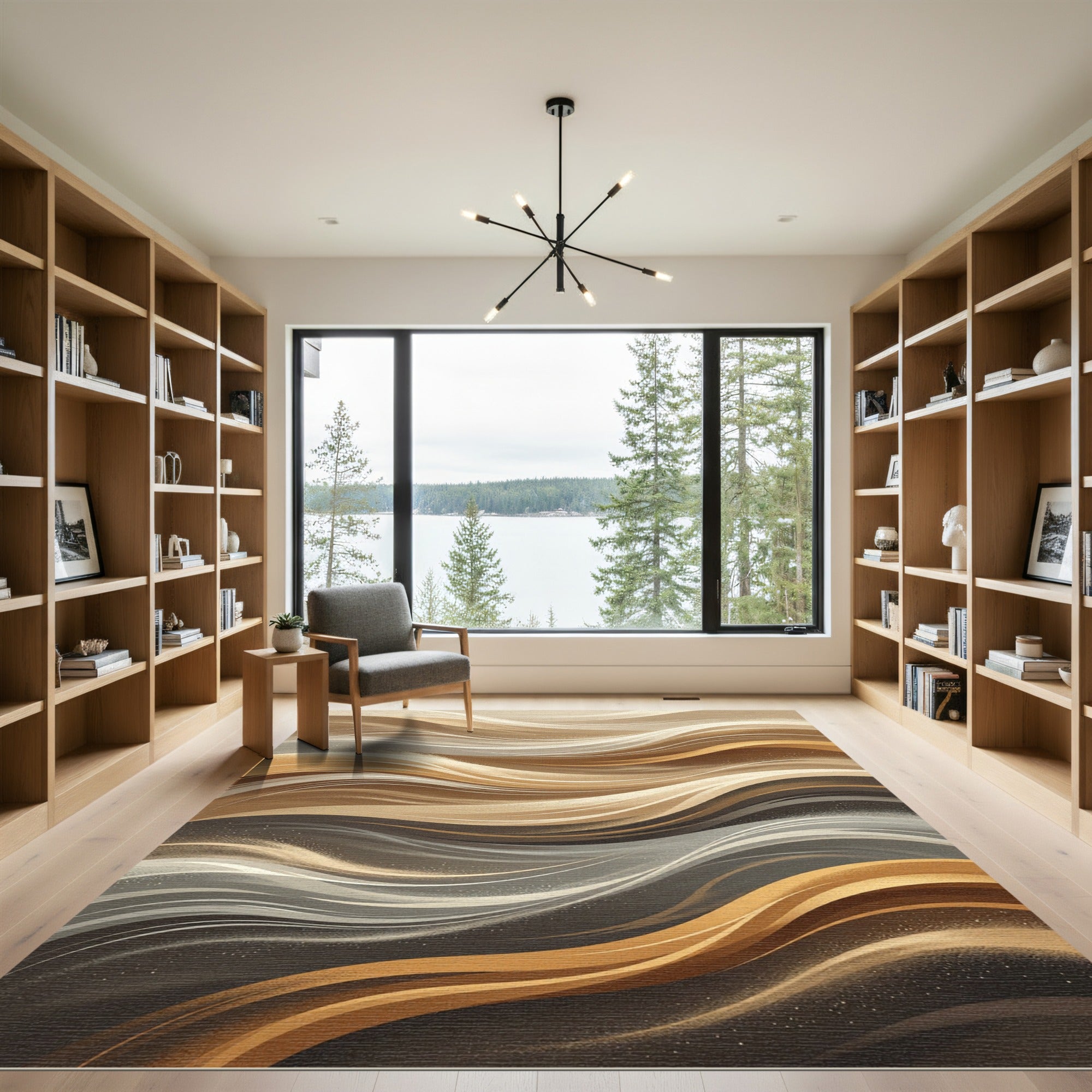 Abstract Golden Sand Flowing Waves Rug