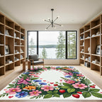 Whimsical Fox Floral Garden Heart Frame Rug