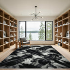 Dramatic Monochrome Black Ink Stroke Rug