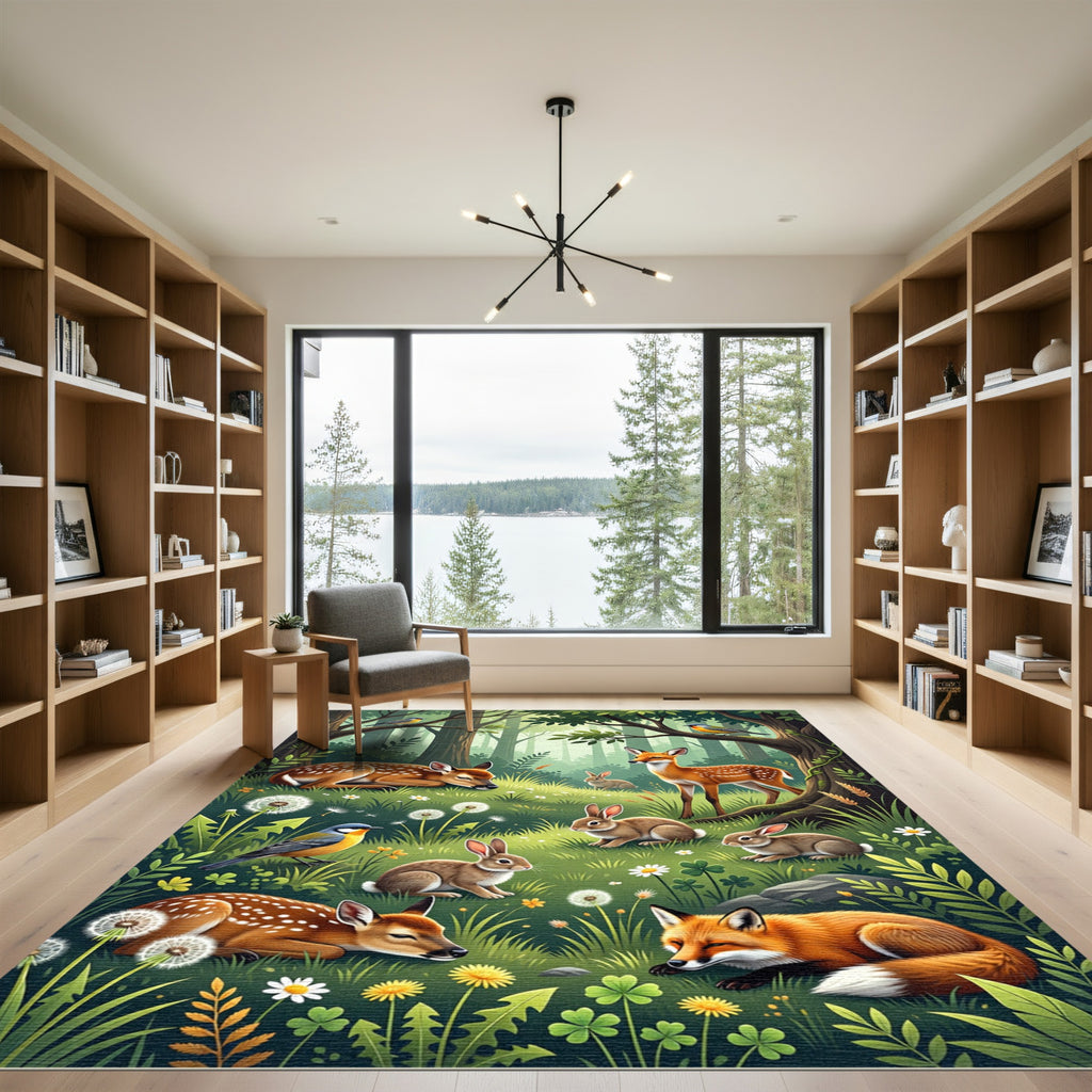 Enchanted Forest Animals Meadow Scene Rug