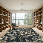 Elegant Charcoal Peony Botanical Arrangement Rug
