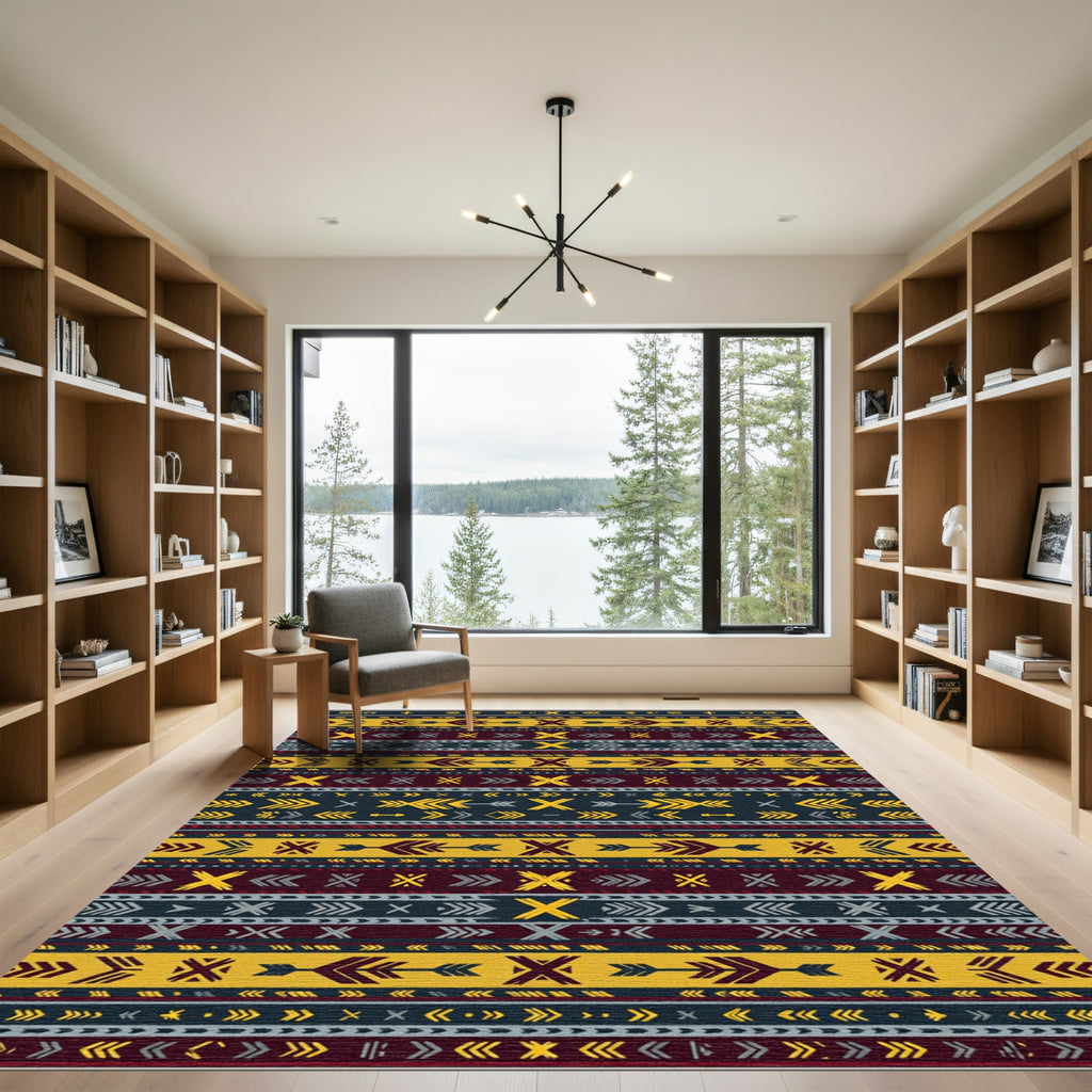 Tribal Arrow Stripes Yellow Crimson Rug