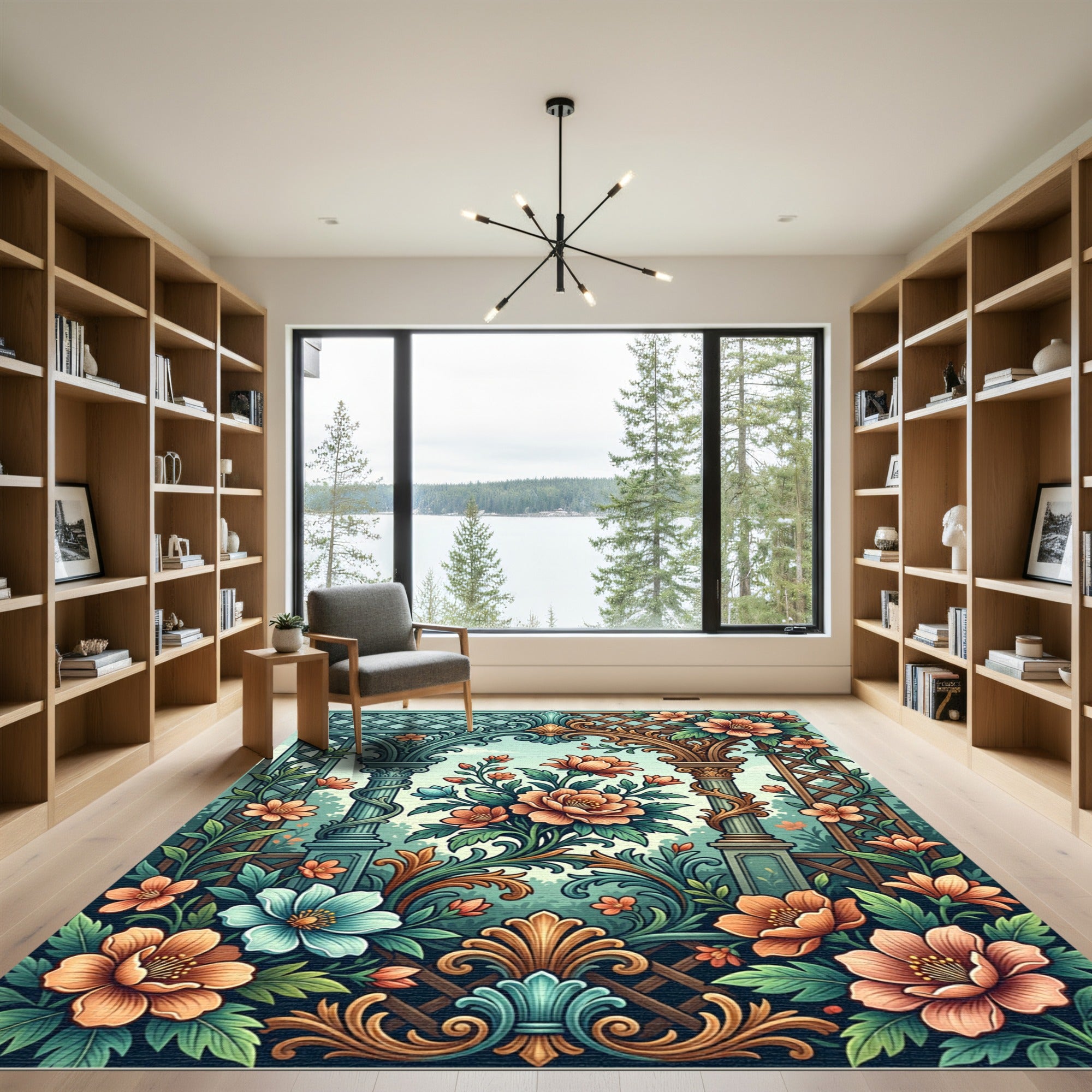 Elegant Floral Archway Botanical Tapestry Rug