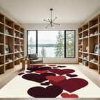 Deep Crimson Floating Hearts Area Rug