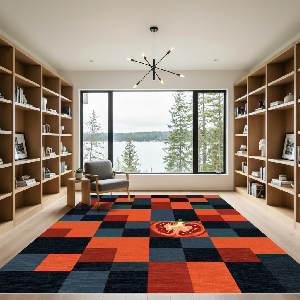 Modern Tomato Slice Geometric Block Rug