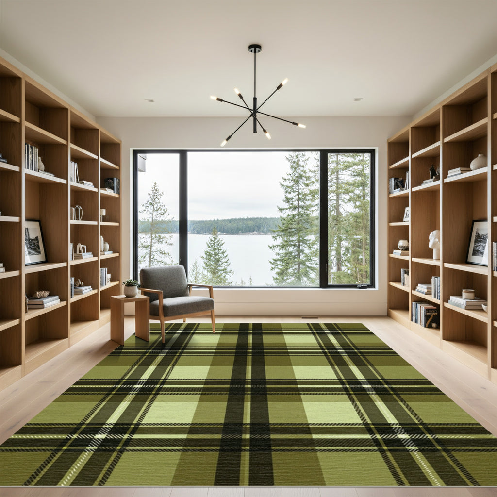 Classic Olive Plaid Tartan Check Rug