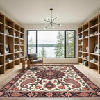 Elegant Floral Paisley Medallion Ivory Salmon Rug