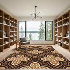 Ornate Gold Arabesque Damask Scroll Rug