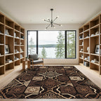 Rich Brown Geometric Arabesque Medallion Rug
