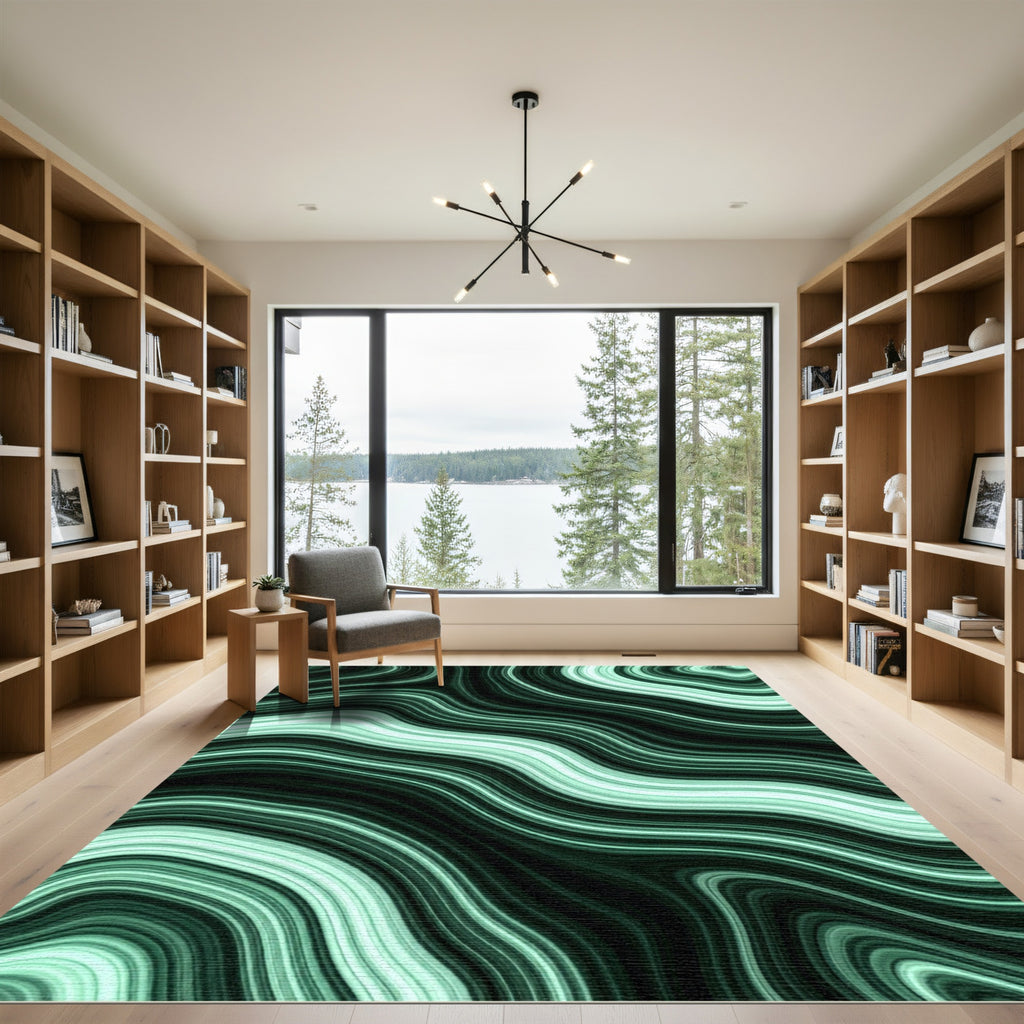 Deep Teal Swirling Agate Lines Rug