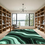 Deep Teal Swirling Agate Lines Rug