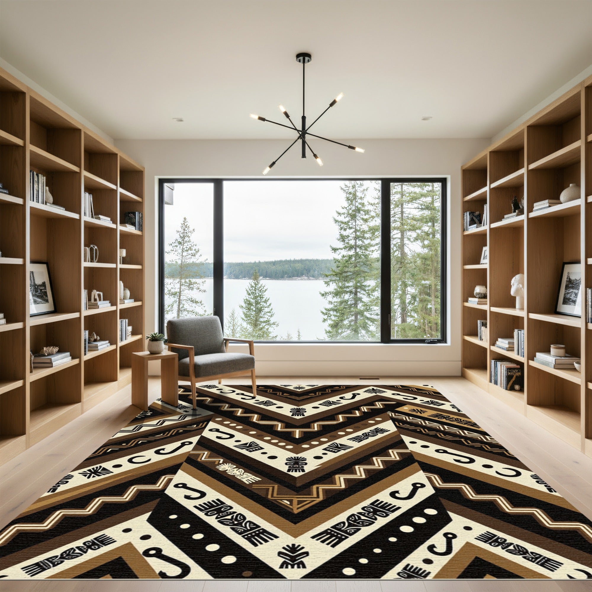 Tribal Brown Geometric Chevron Totem Rug