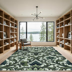 Elegant Jade Floral Scrollwork Rug