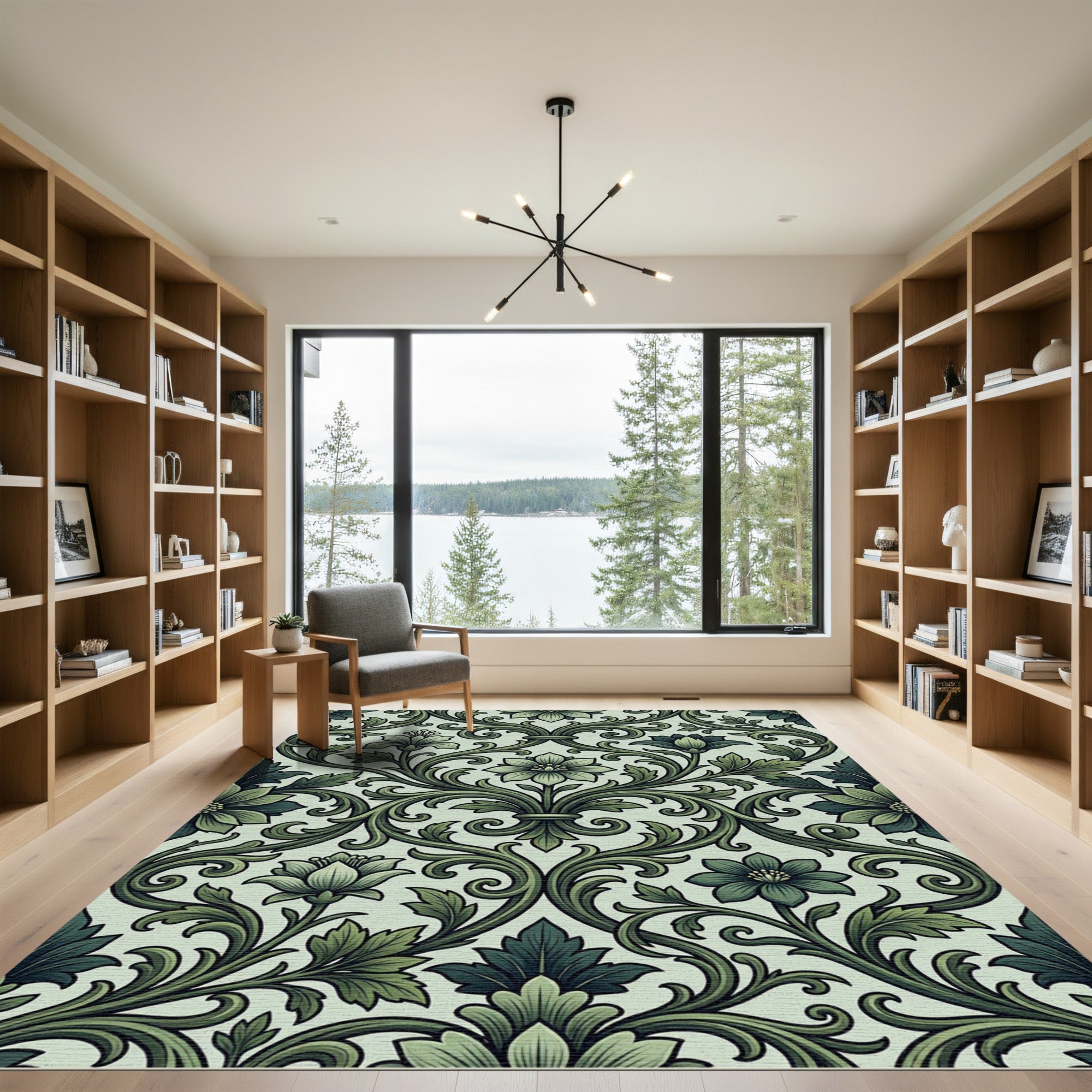 Elegant Jade Floral Scrollwork Rug